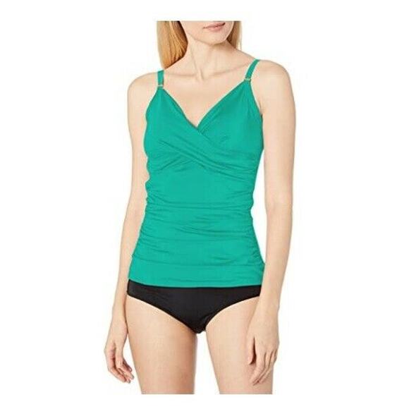 Calvin Klein Women Twist Over-The-Shoulder Tankini Top Swimsuit Green XS $88 NWT - Picture 1 of 8